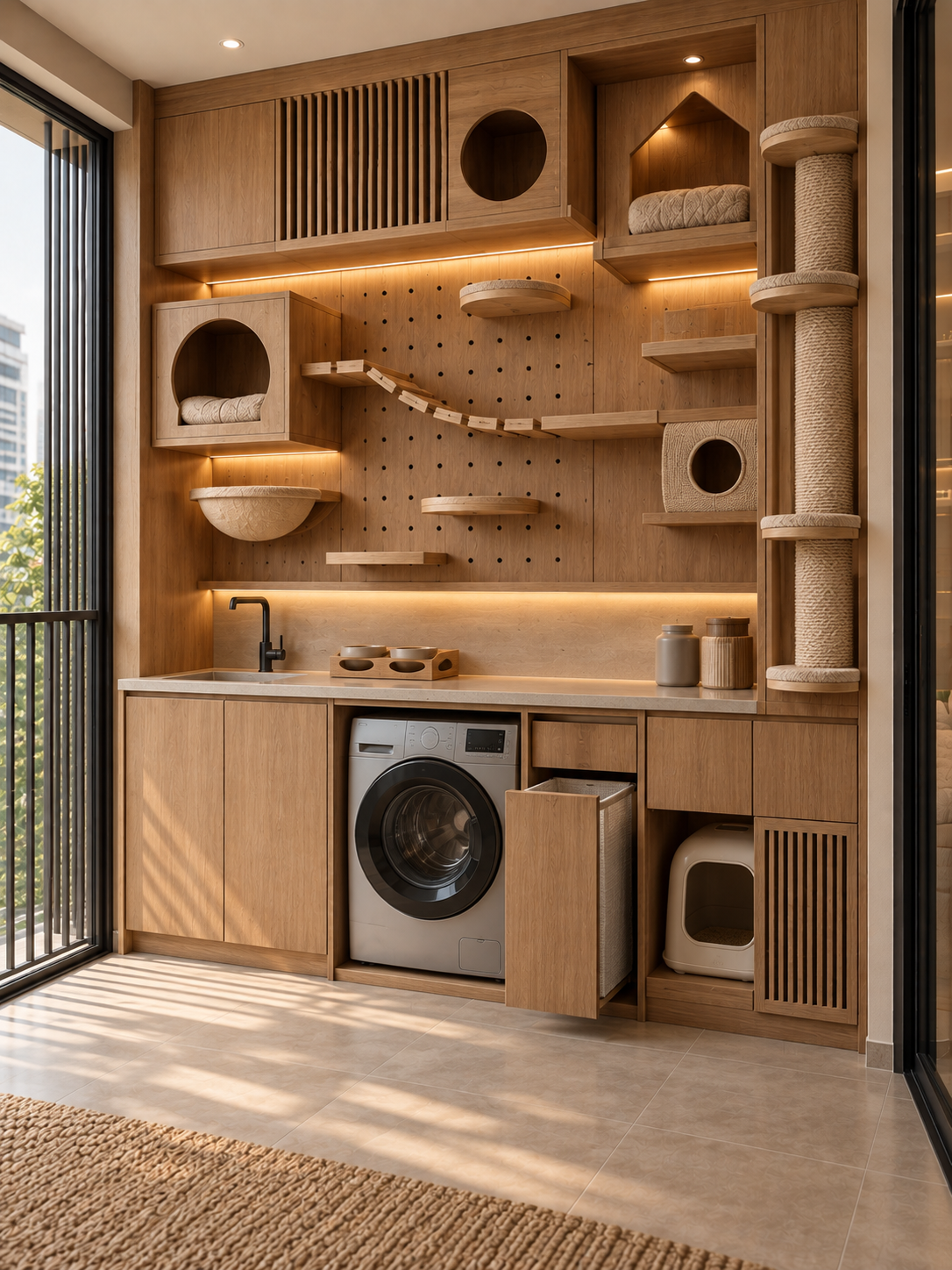 Laundry and cat activity wall