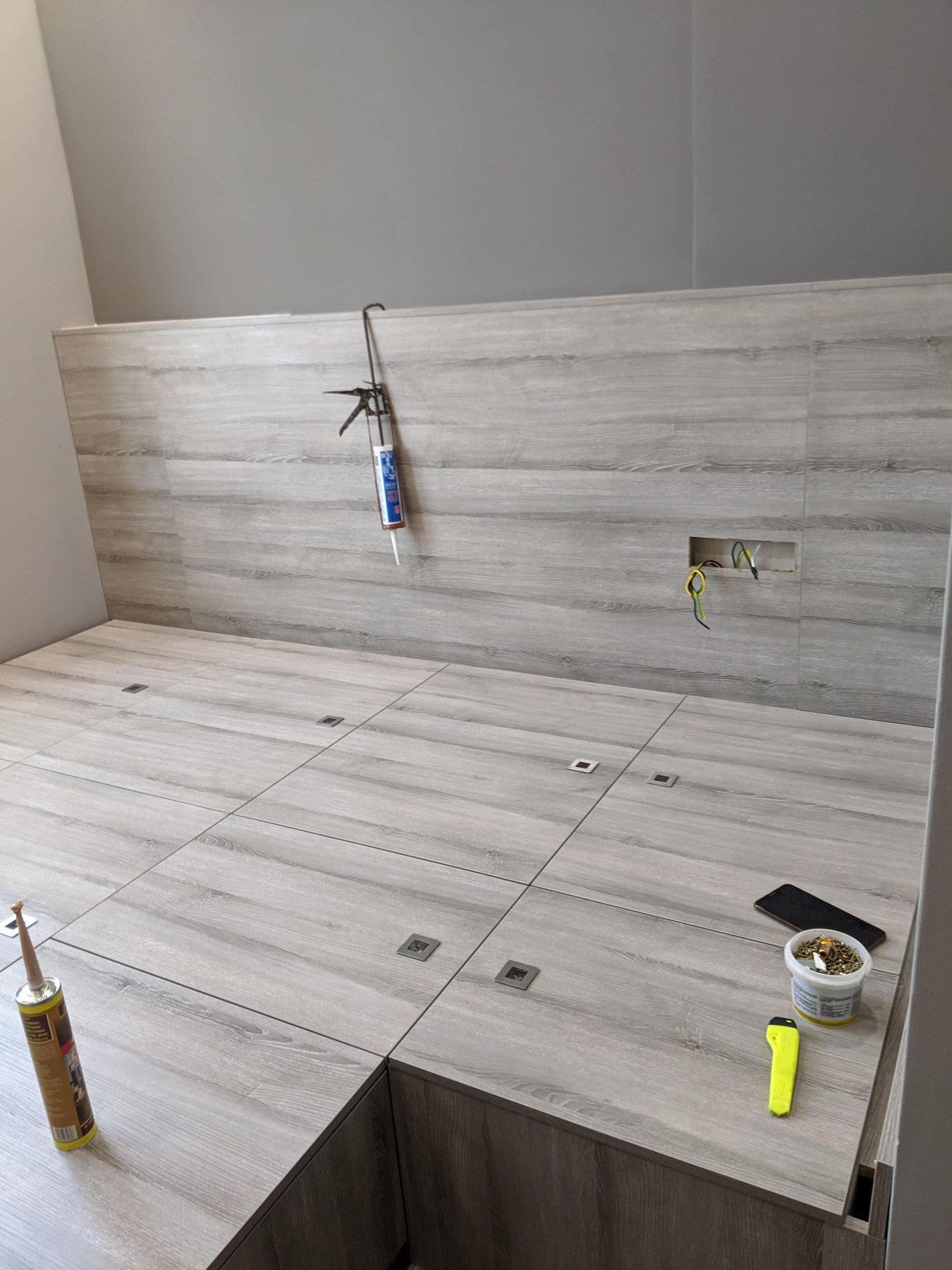 Built-in worktop under construction