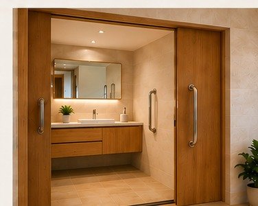 Wide senior-friendly bathroom doorway